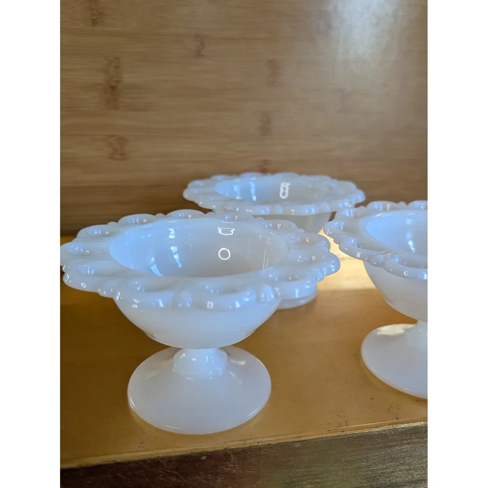 Lot of 3 Vintage Milk Glass Lace Edge Bowls AS IS Decor Wedding Shower Jewelry